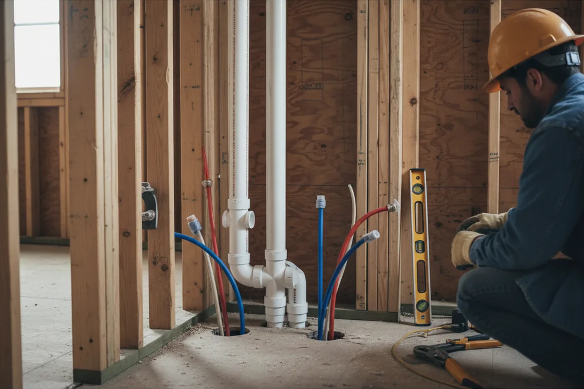 Drain and supply rough-in during Sump Pump Repair in Corrigan